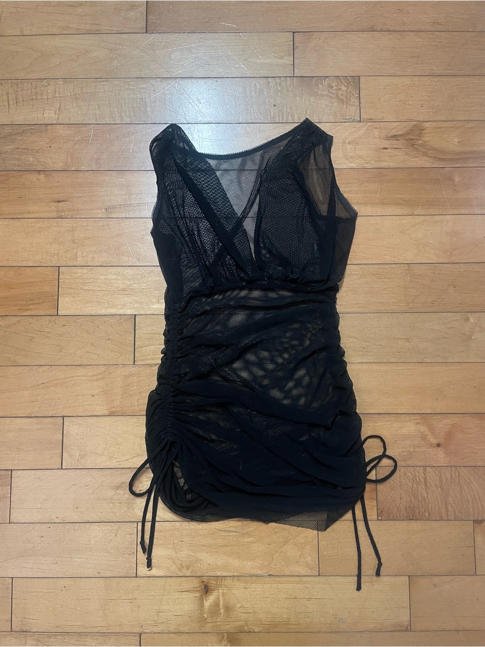 Black Mesh Ruched sides beach swim cover up Fredrick’s of Hollywood